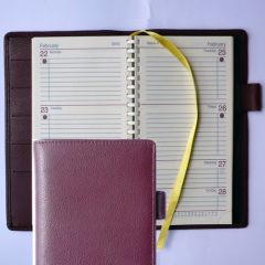 Calf Leather Pocket Comb Bound Diary Burgundy